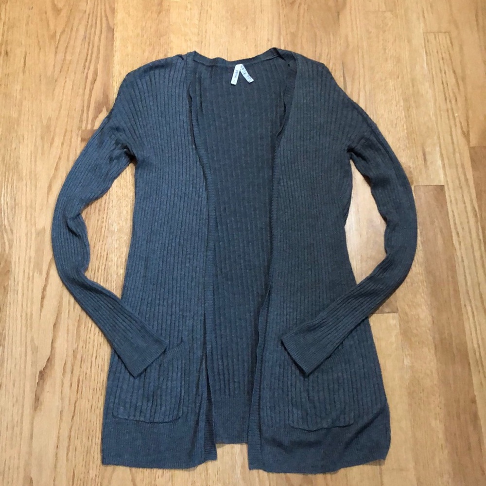 Dark Grey Ribbed Cardigan